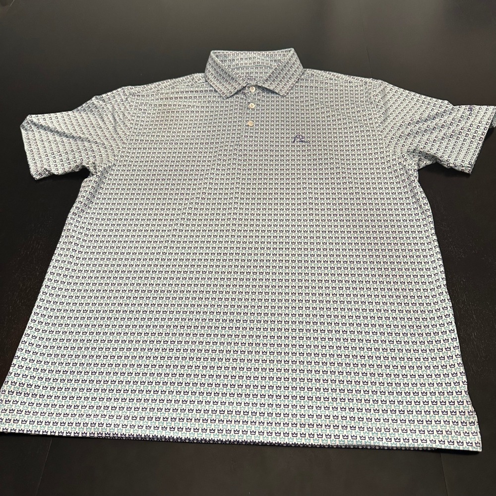Rhoback Polo Shirt Mens Large White AOP Crown Print Short Sleeve Safety National